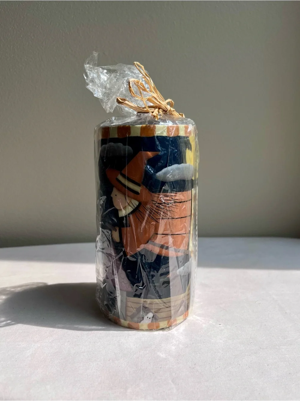 Halloween Witch Decorative Pillar Candle - Orange & Black